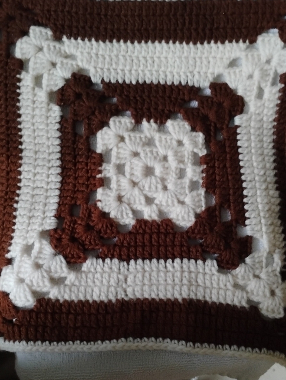 Handmade Crochet Decorative Pillow Cover - Brown and White